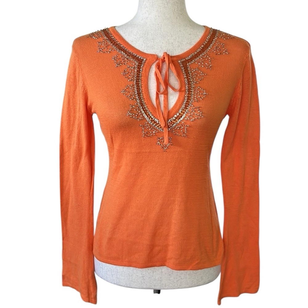 Tokyo Denim Beaded Long Sleeve Top
